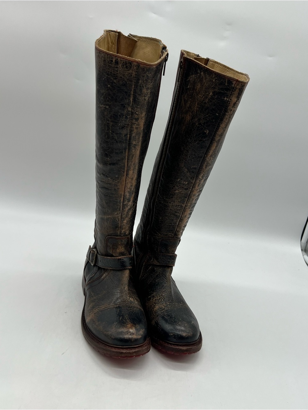 Bed Stu Cobbler Series Glaye Tall Boot Women 8.5 Black Lux Distressed Equestrian